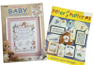 Lot of 2 Cross Stitch Leaflets Baby Memories Birth Announcement Nursery Decor - Image 1 of 4