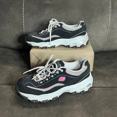 Zapatillas para mujer Skechers D'Lites negras rosas blancas talla 7 gruesas plataforma usadas en excelente estado Foto 1 de 4