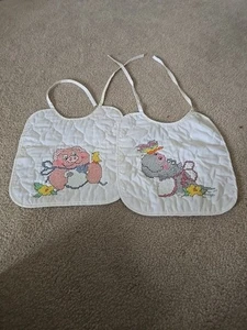 Vintage Baby Lätzchen Stickerei Handarbeit Nähen Elefant Schwein 50er Jahre Lot - Bild 1 von 5