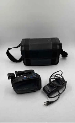 Phillips Black VHS-C Camcorder With Case And Cord Power Adapter PA 047355 - Image 1 of 4