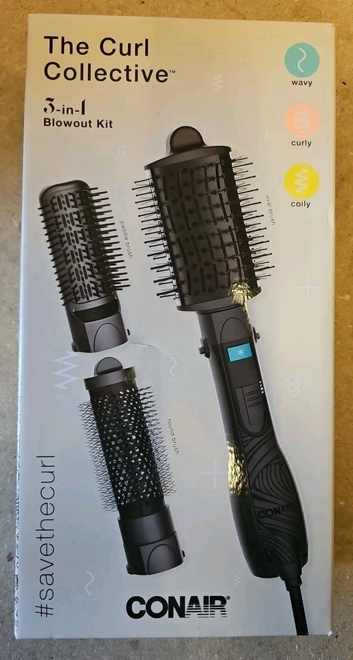 Kit de reventón 3 en 1 Conair The Curl Collective, 3 cepillos intercambiables, caja abierta Foto 1 de 1