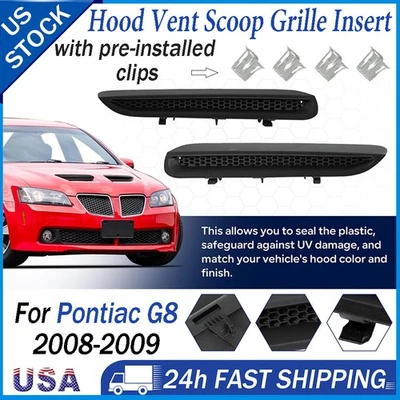 LH+RH PAIR For 2008-2009 Pontiac G8 GT GXP Hood Scoops Grilles Vents w/ Clip Kit Foto 1 de 4