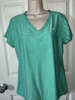 Head 女式运动上衣大号绿色 V 领短袖衬衫运动服 — 第 1/4 张图片
