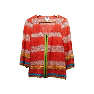 Ivy Jane Orange Knit Embellished Zip Up Jacket Womens XS Boho Retro  Blazer NWT - Picture 1 of 6