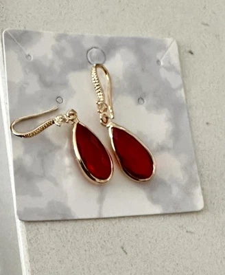 Ruby Red Teardrop Crystal Dangle Earrings, Elegant Formal Pear Drop Earrings - image 1 of 4