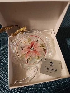 Fenton Signed Hand Painted Opalescent Glass Ornament w/ Poinsetta 2001 NWT #2 - Picture 1 of 9