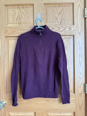 J Crew Sweater Mens L Burgundy 100% Lambs Wool Blend 1/4 Zip Pullover Classic - Image 1 of 4