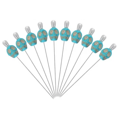 Alfileres de coser calavera de 3", 10 piezas alfileres rectos de acero, azul Foto 1 de 4