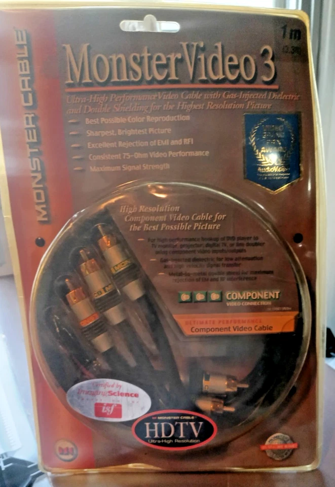 Cabo de vídeo componente Monster Cable MV3CV-1M "VÍDEO 3 Series" 1 metro - Imagem 1 de 1