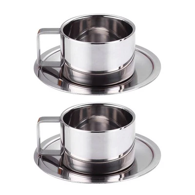  2 set di tazza di caffè con piattino in acciaio inossidabile tazza per la tazza - Immagine 1 di 4