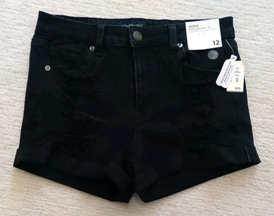 Pantalones Cortos de Jean Aeropostale Aero High Rise Midi 3" Talla 12, Elastizados, Envejecidos Nuevos con Etiquetas Foto 1 de 4