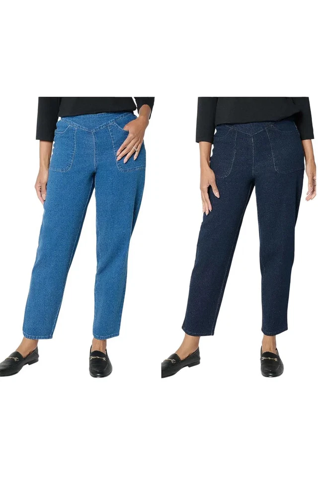 Denim & Co."How Timeless" Ankle & Full Length Pant Set DkIndigo/Antque - Image 1 of 1