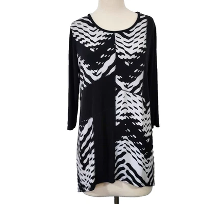 Top túnica Travelers Collection by Chico's talla 1 para mujer M elástico negro blanco Foto 1 de 4