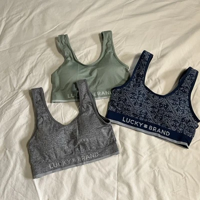 Lucky Brand Bralettes Femininas Tamanho Médio Lote De 3 Verde Cinza Azul Levemente Acolchoado - Imagem 1 de 3