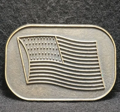 WJ07126 GRAN HEBILLA DE CINTURÓN DE LATÓN PATRIÓTICO VINTAGE AÑOS 70 ***BANDERA AMERICANA*** Foto 1 de 2