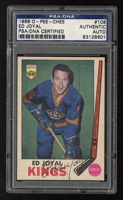 Tarjeta autógrafa 1969 O-Pee-Chee 108 Eddie Ed Joyal período PSA Los Angeles King HQ Foto 1 de 2