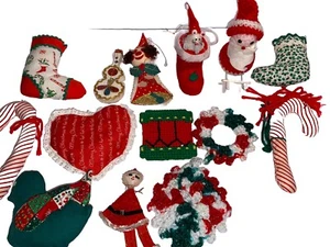 VTG Lot Mixed Christmas Felt Flocked Ornaments Plastic Cloth Santa Mouse Clown - Picture 1 of 13
