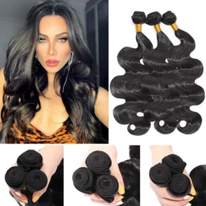 16" 18" 20" 24" as Human Hair Bundles Body Wave Black For Women Synthetic Hair - Picture 1 of 26