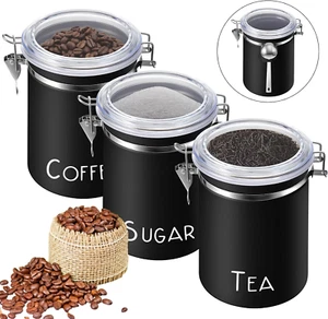 3 Pcs Extra Large 60.8 Oz Airtight Coffee Canister with 3 Spoons Stainless Steel - Picture 1 of 7