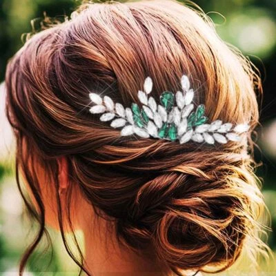 Silver Rhinestone Wedding Hair Comb Green Crystal Bridal Hair Piece Brides - Image 1 of 4