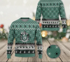 Bg Harry Potter Ugly Christmas Sweater Slytherin Ugly Christmas Sweater - Picture 1 of 2