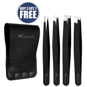 Pinzetten Set 4-teilig Profi Edelstahl Augenbrauen Haarzupfper + Etui - Bild 1 von 6