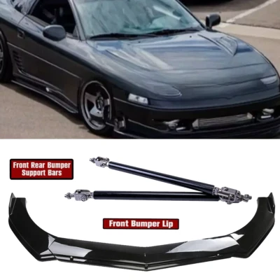 For Mitsubishi 3000GT Front Bumper Lip Chin Spoiler Splitter+Strut Rods Black Foto 1 de 4