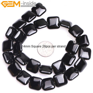 Rhombus Black Agate Natural Flat Square Gemstone Beads Jewelry Making Strand 15"