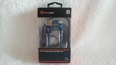 Blackweb 6 ft Sync & Charge Cable Micro-USB connector Blue 2017 - Image 1 of 2