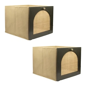 2 Pack Cube Insert - Timber & Rattan Front - Green - fits IKEA KALLAX (04479x2) - Picture 1 of 6