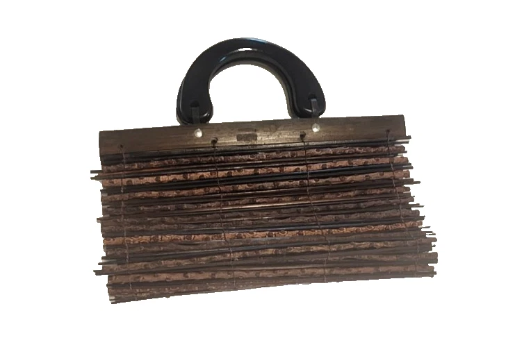 Bolso de mano vintage hecho a mano natural con asas de madera Foto 1 de 4