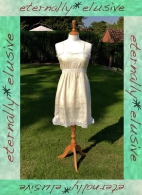 Original Antique Vintage Victorian Edwardian Silk Lace Chemise Slip Lingerie S 8 - Image 1 of 4