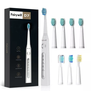Sonic Electric Toothbrush Fairywill USB Rechargeable 8X Replacement Heads Timer - Picture 1 of 8