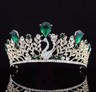 Green Austrian Crystal Tiara Hair Comb – Silver Rhinestone Bridal Crown, Prom