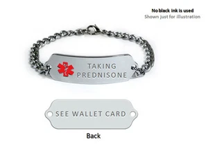 Pulsera de identificación de alerta médica TAKING PREDNISONE. ¡Tarjeta de emergencia médica gratuita! - Imagen 1 de 5