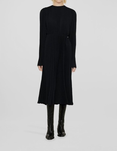 Abito a linea A Balenciaga da donna nero a pieghe manica lunga larga $3550 taglia 40