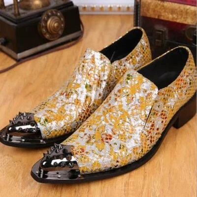 Zapatos de vestir de cuero para fiesta mocasines florales remaches punta puntiaguda de moda para hombre Foto 1 de 4