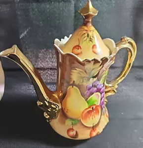Vtg Lefton China Hand Painted Heritage Brown 8 3/4” Gilded Coffee/ Tea Pot w/LID - Picture 1 of 5
