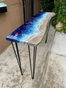 Ocean Look Epoxy console Table for entryway, kitchen Live edge Table with legs - Picture 1 of 10