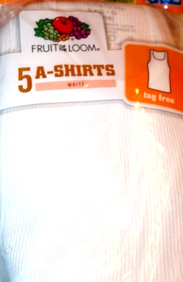 Boys Large 14-16 Fruit of The Loom White Tagless Tanks 5 Pack Undershirts