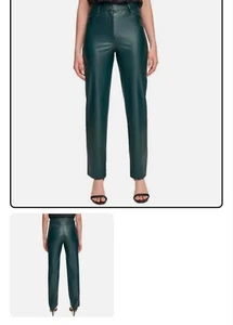 NWT $89 Calvin Klein Solid Faux Leather Straight Leg Pants Trousers 6 Green - Picture 1 of 4