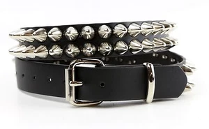 2 Row Large Cone UK77 Stud Leather Belt Punk Gothic Thrash Metal Deathrock USA - Picture 1 of 5