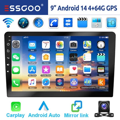 Autoradio 2 DIN 9 Pollici Carplay Android 14 4+64G RDS Bluetooth GPS WiFi FM CAM - Immagine 1 di 4