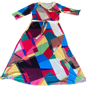Locryz Women's 3XL V Neck 3/4 Sleeve Digital Printed Long Maxi Dress Multicolor - Picture 1 of 8