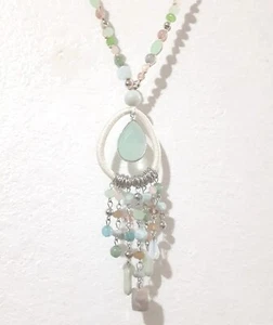 Green Agate Tassel Necklace Silver Xl - Picture 1 of 4