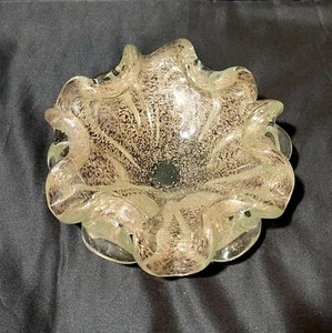 Murano Art Glass Bowl Ashtray Candy Dish Gold Glitter Vintage 1960s - Picture 1 of 6