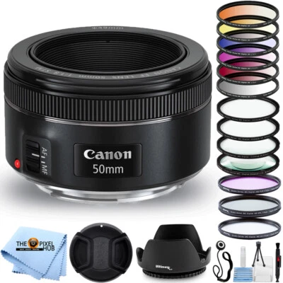 Canon EF 50mm f/1.8 STM Lens + 6PC Filter Kit + Macro/Close Up Lenses Bundle - Image 1 of 4