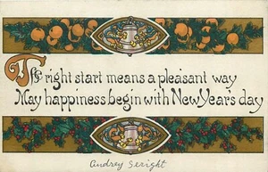 1917 Arts & Crafts Pleasant New Year Saying Postcard 25-2016 - Picture 1 of 2