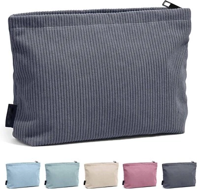 Bolsa de cosméticos de viaje para mujer - Elegante bolsa de maquillaje de pana con cremallera metálica Foto 1 de 4