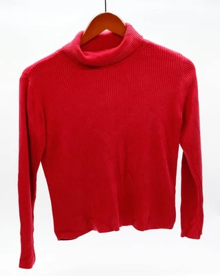 Ribbed Turtleneck Red Sweater, Petite Womens, 100% Silk, PM - Image 1 of 4